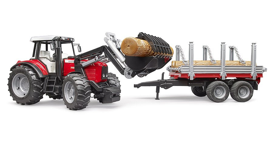 MASSEY FERGUSON & FRONT LOADER WITH TIMBER TRAILER