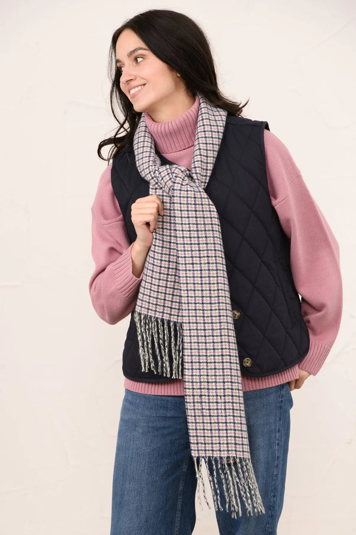 HERITAGE SCARF - NAVY/PINK/COCOA CHECK