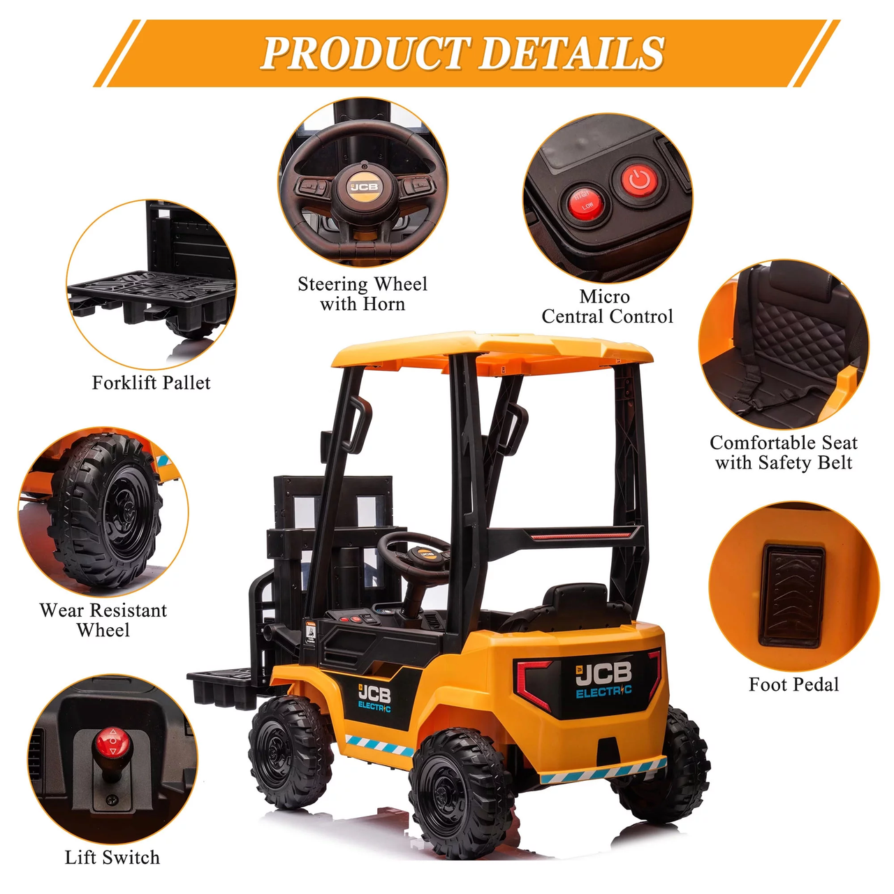 JCB Forklift 12V Electric Ride On Tractor - Yellow