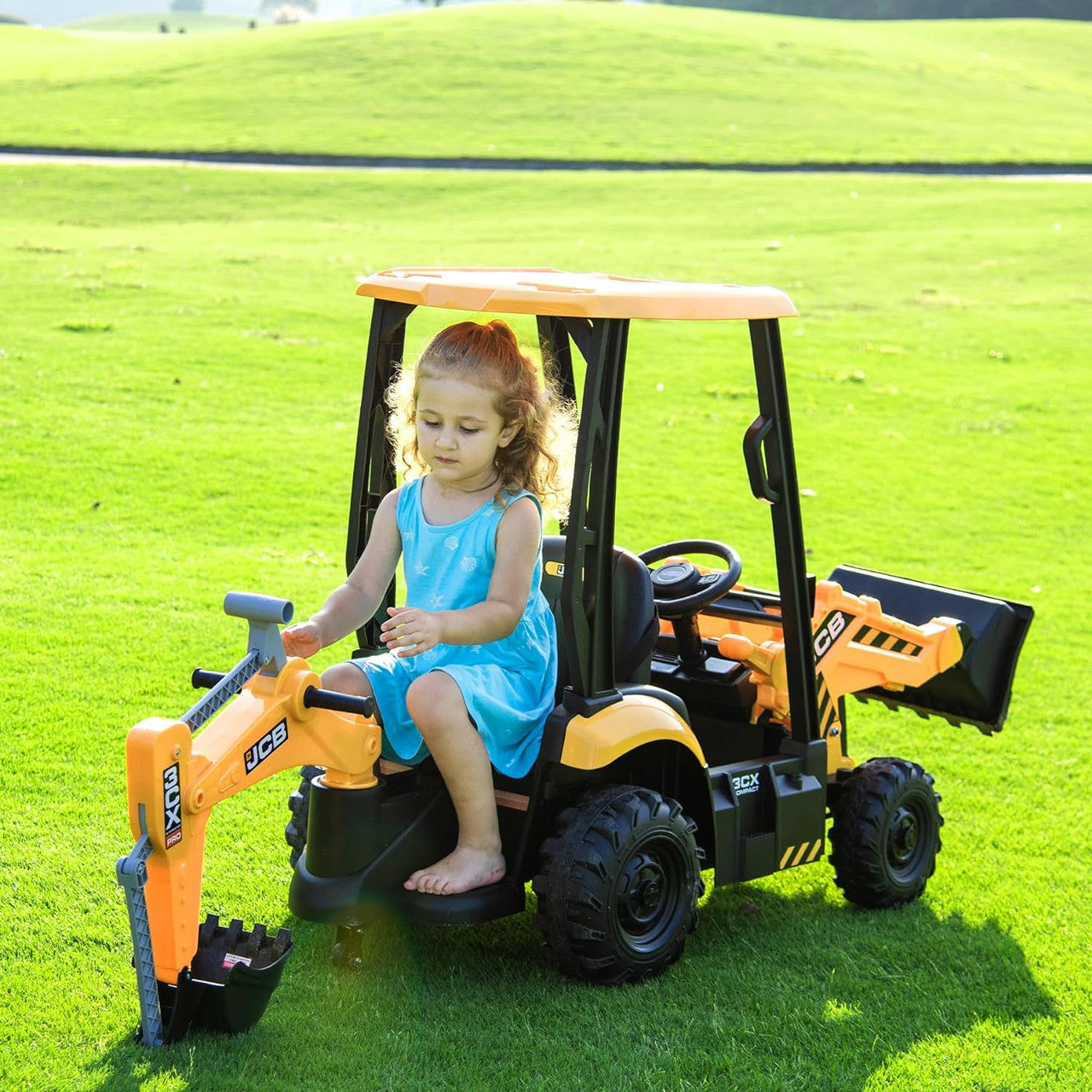 JCB Digger 12V Electric Ride On Tractor with Loader Backhoe - Yellow