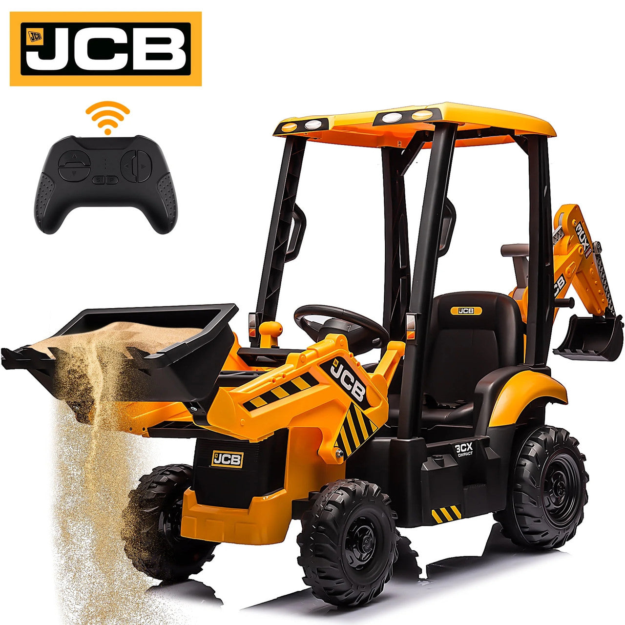 JCB Digger 12V Electric Ride On Tractor with Loader Backhoe - Yellow