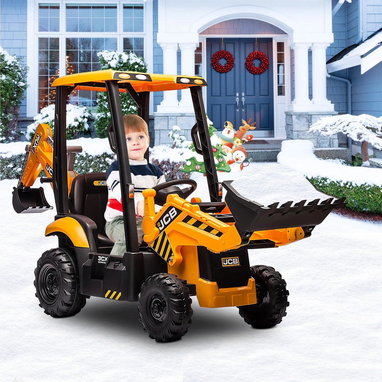 JCB Digger 12V Electric Ride On Tractor with Loader Backhoe - Yellow