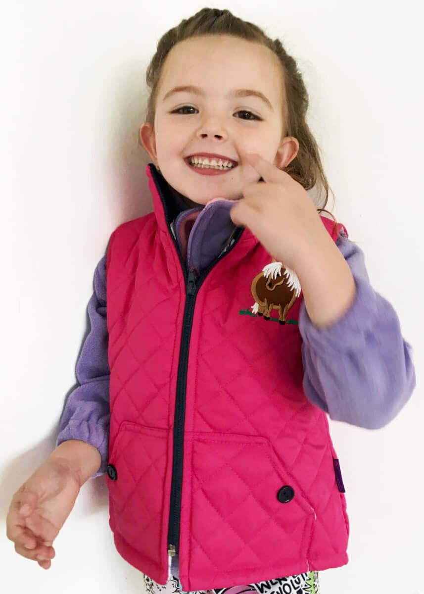 Kids’ Fuschia Embroidered Pony Quilted Gilet