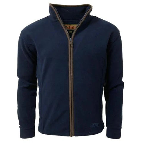 MENS - FULL ZIP FLEECE - NAVY & TAN TRIM