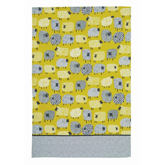 Ulster Weavers Cotton Tea Towel - Dotty Sheep (100% Cotton, Yellow)