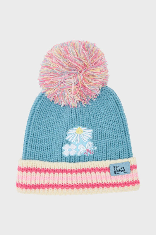 BOBBIE BOBBLE HAT- BLUE/PINK DAISY
