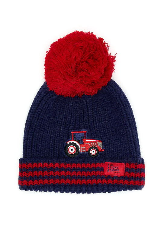 BOBBIE BOBBLE HAT - RED TRACTOR STRIPED