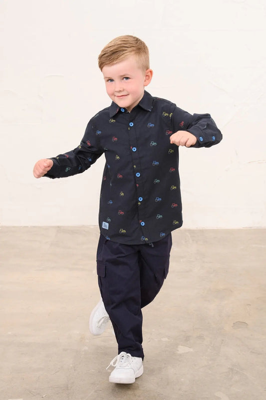 CHARLIE SHIRT - NAVY TRACTOR PRINT