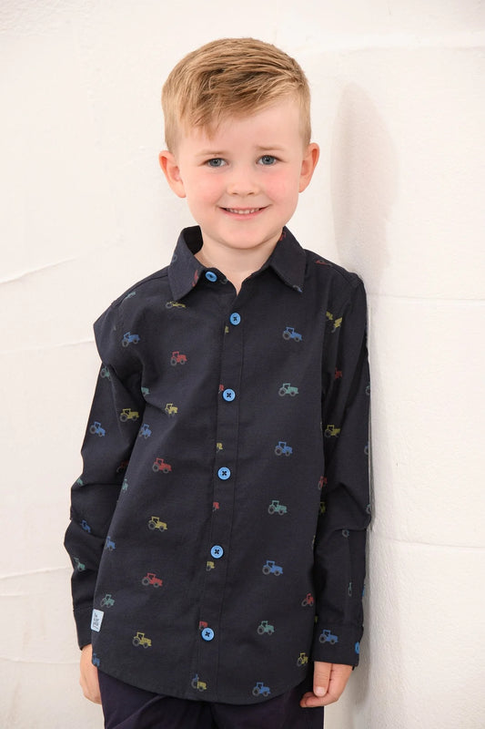CHARLIE SHIRT - NAVY TRACTOR PRINT