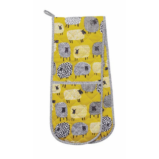 Ulster Weavers Double Oven Glove - Dotty Sheep (100% Cotton Outer; 100% Polyester wadding; CE marked, Yellow)