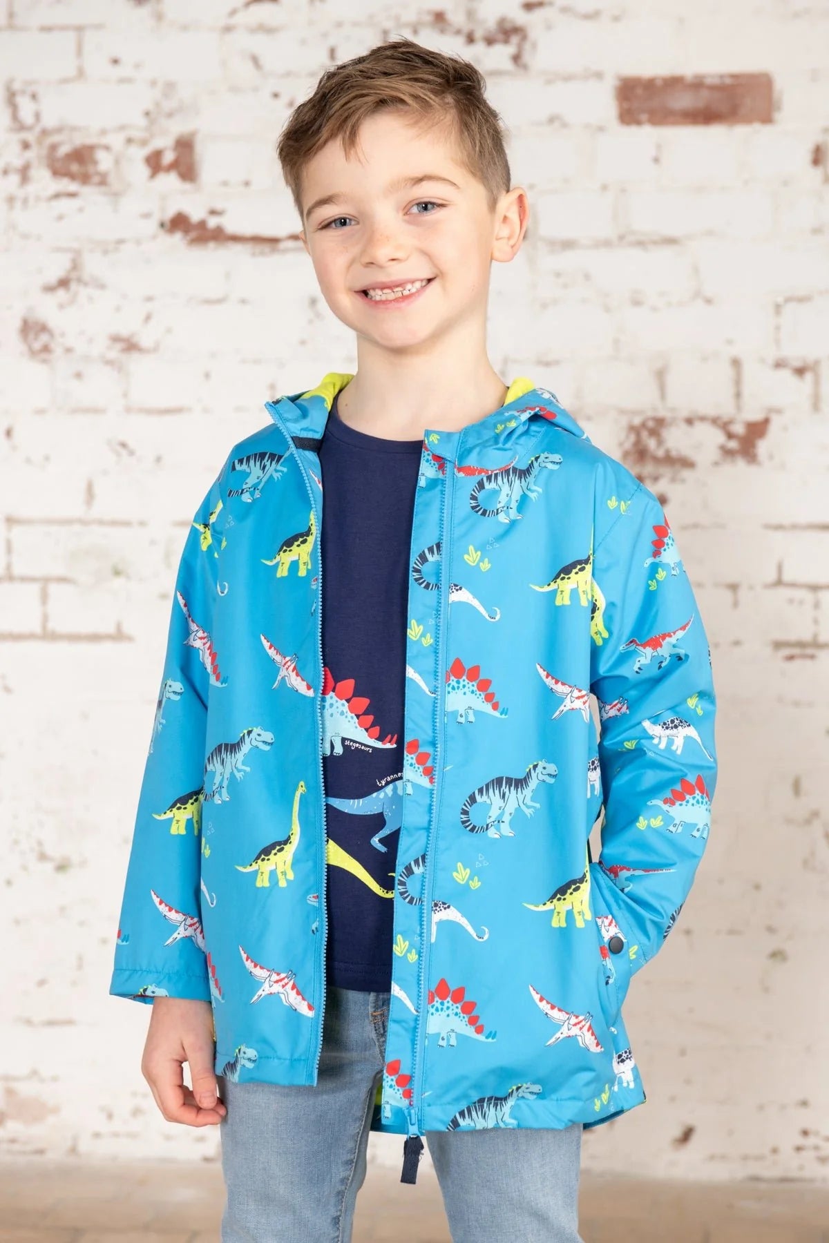 ETHAN COAT - BLUE DINO PRINT