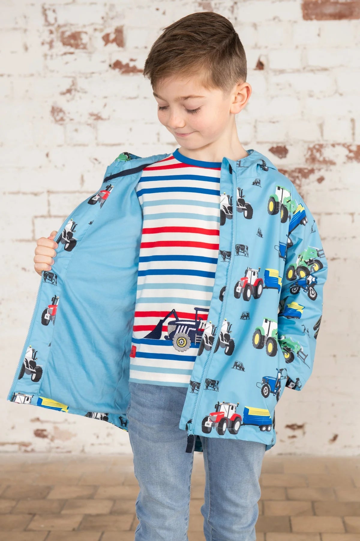 ETHAN JACKET - BLUE TRACTOR PRINT