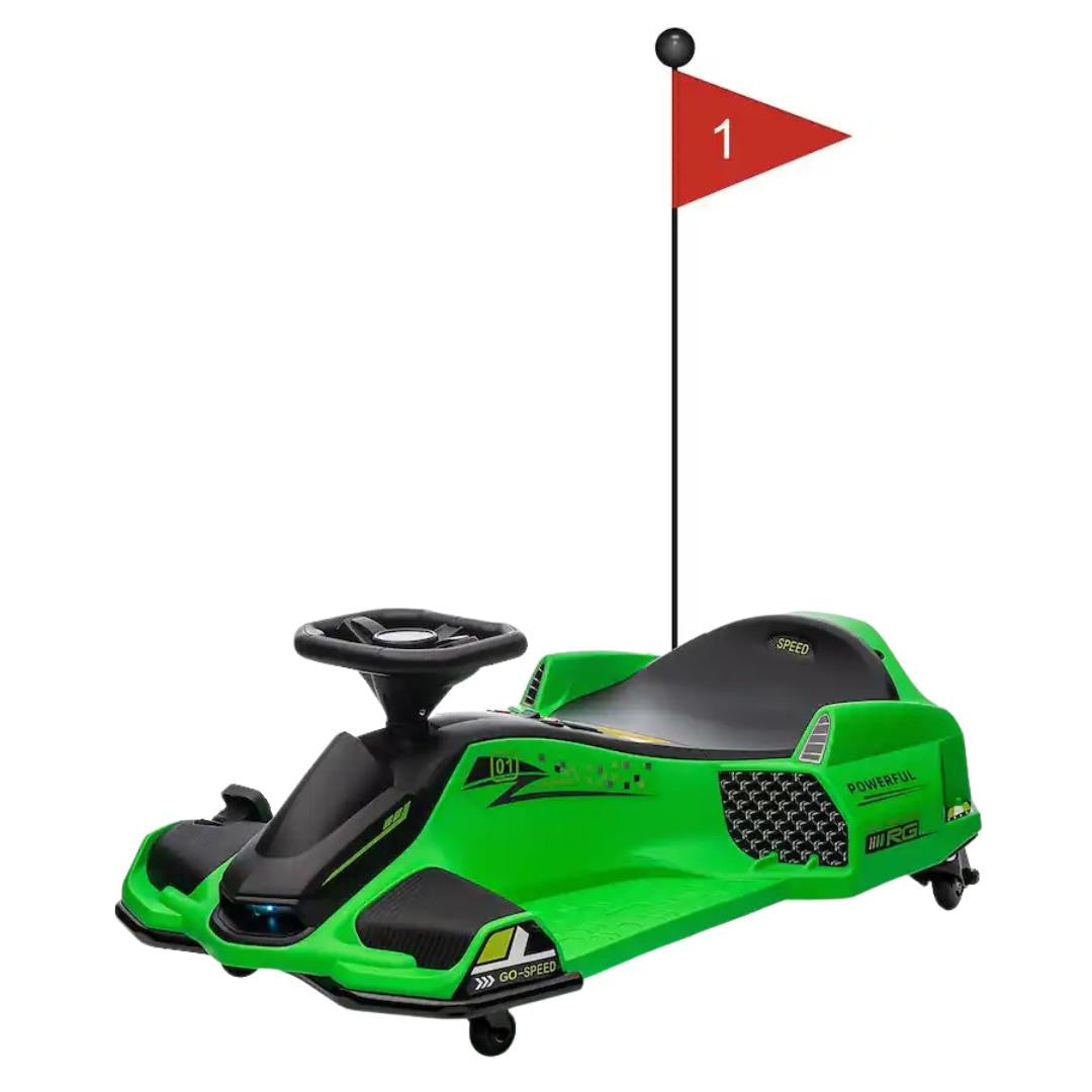 Drift Rider 360 24V Electric Go Kart with EVA Rubber Wheels - GREEN