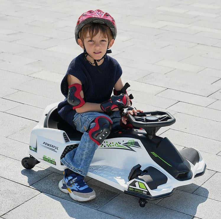 Drift Rider 360 24V Electric Go Kart with EVA Rubber Wheels - WHITE