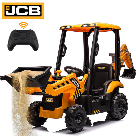 JCB Digger 12V Electric Ride On Tractor with Loader Backhoe - Yellow
