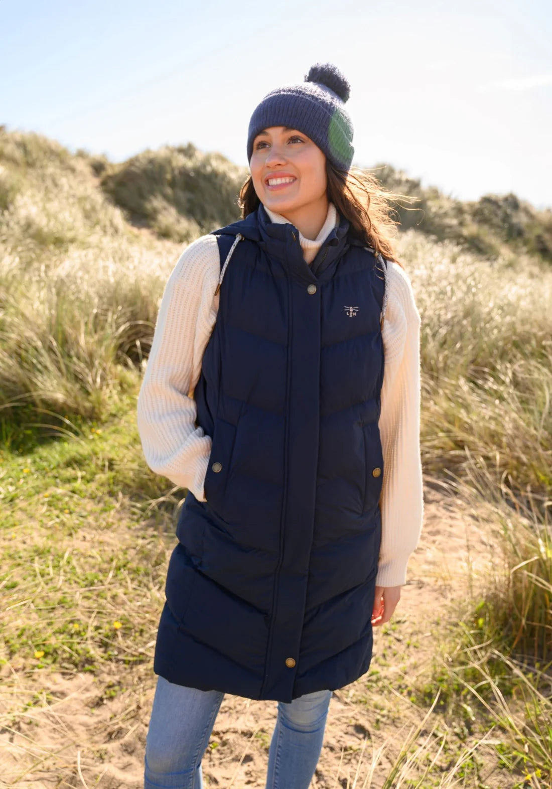 SAVANNAH LADIES LONG GILET - NAVY