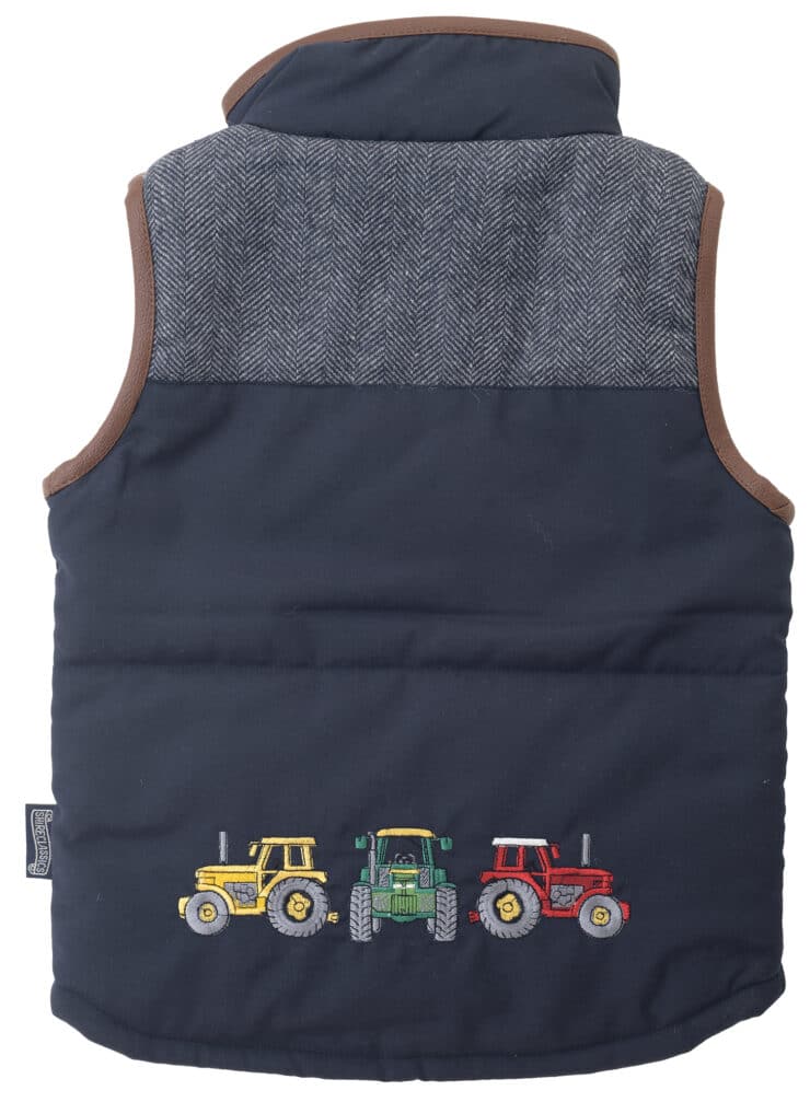 Kids’ Navy & Grey Tweed Patch Gilet with Tan Trim