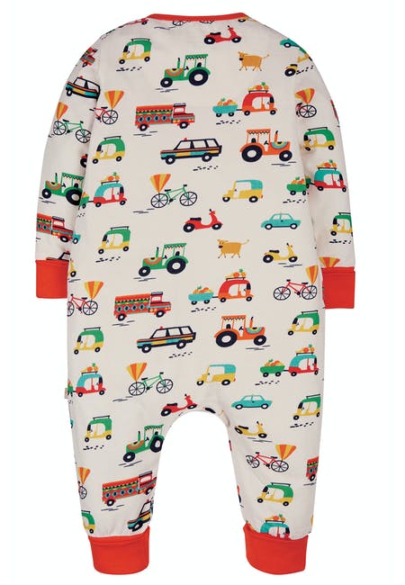 FRUGI- SUMMER ZIP BABYGROW- SOFT WHITE TOOT TOOT