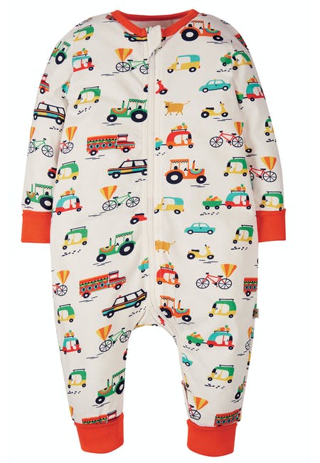 FRUGI- SUMMER ZIP BABYGROW- SOFT WHITE TOOT TOOT