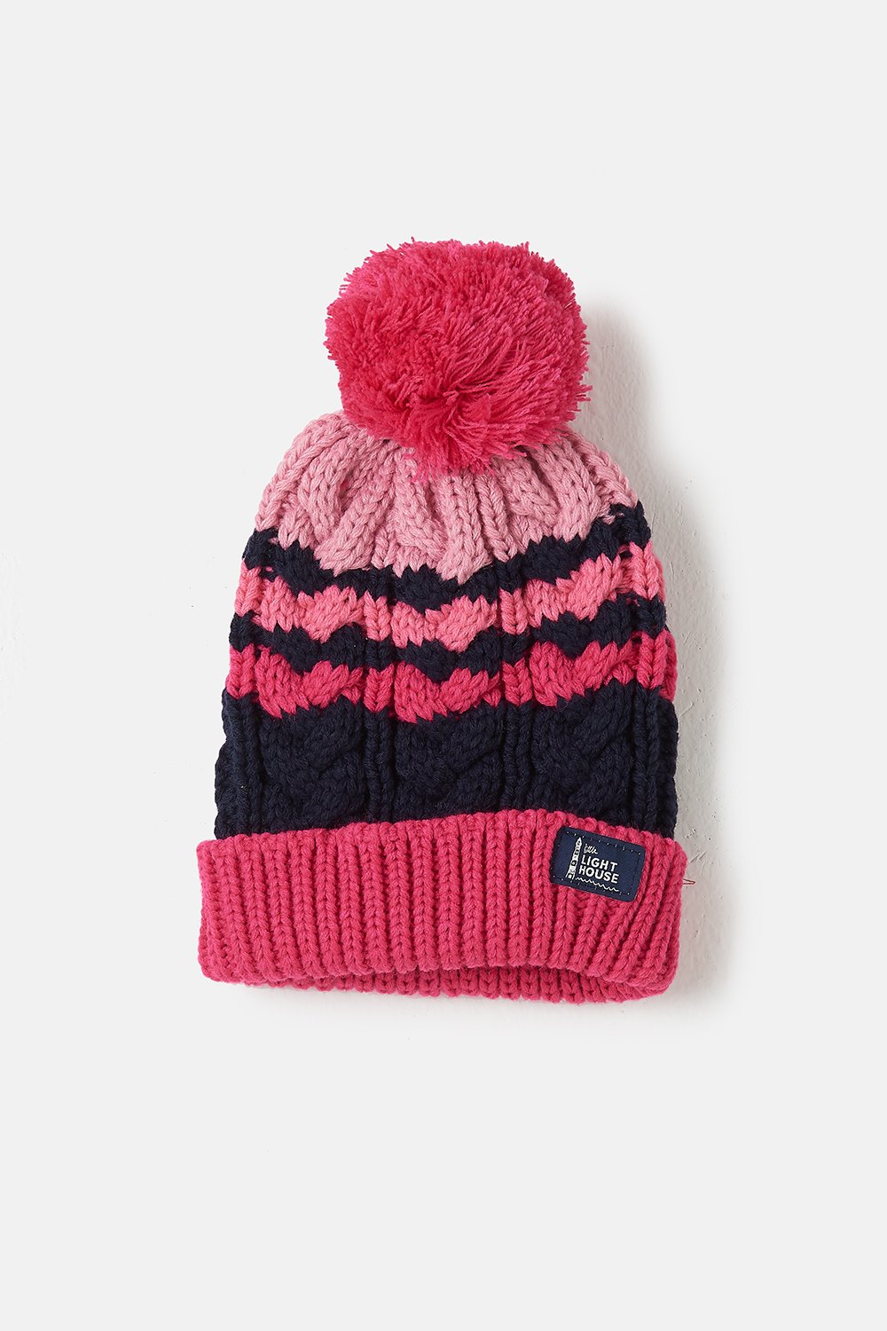 Girls Bobble Hat - Pink & Navy - AGE 5-10