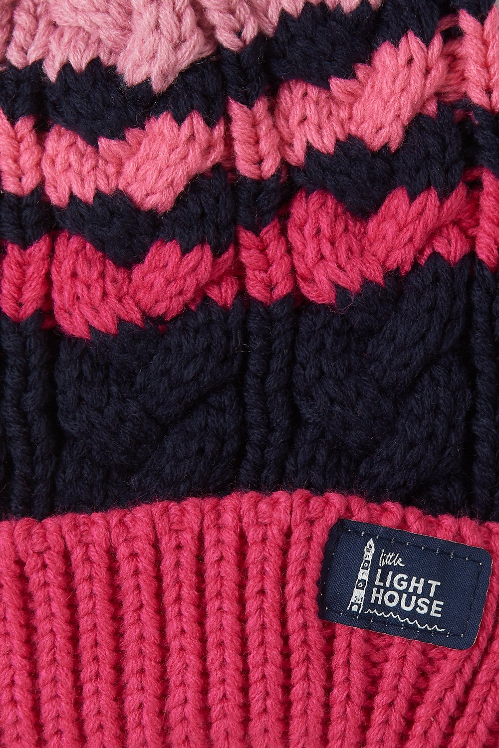 Girls Bobble Hat - Pink & Navy - AGE 5-10