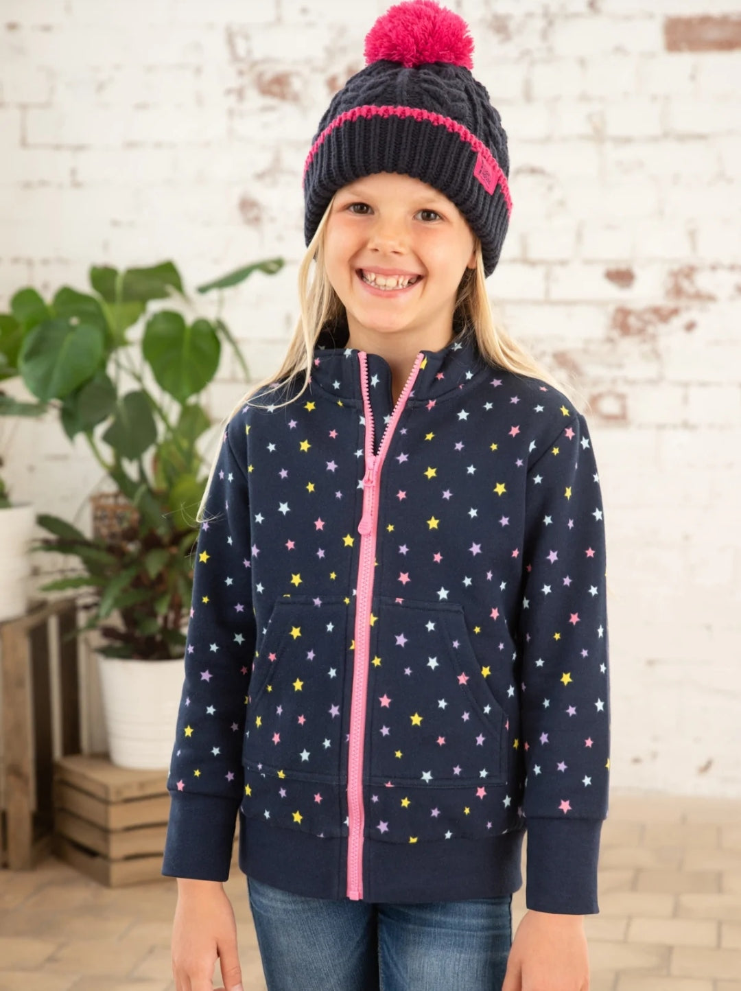 Ava - Full Zip- Navy Star Print