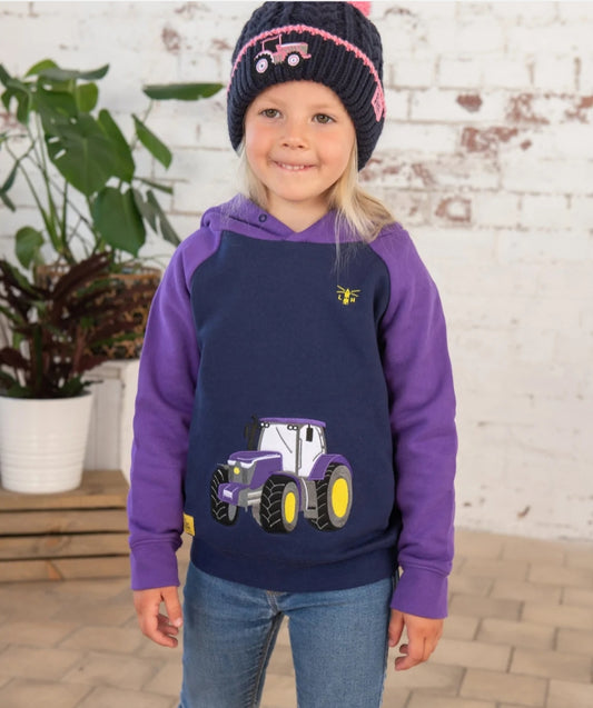 Jill Hoodie - Purple Tractor Applique