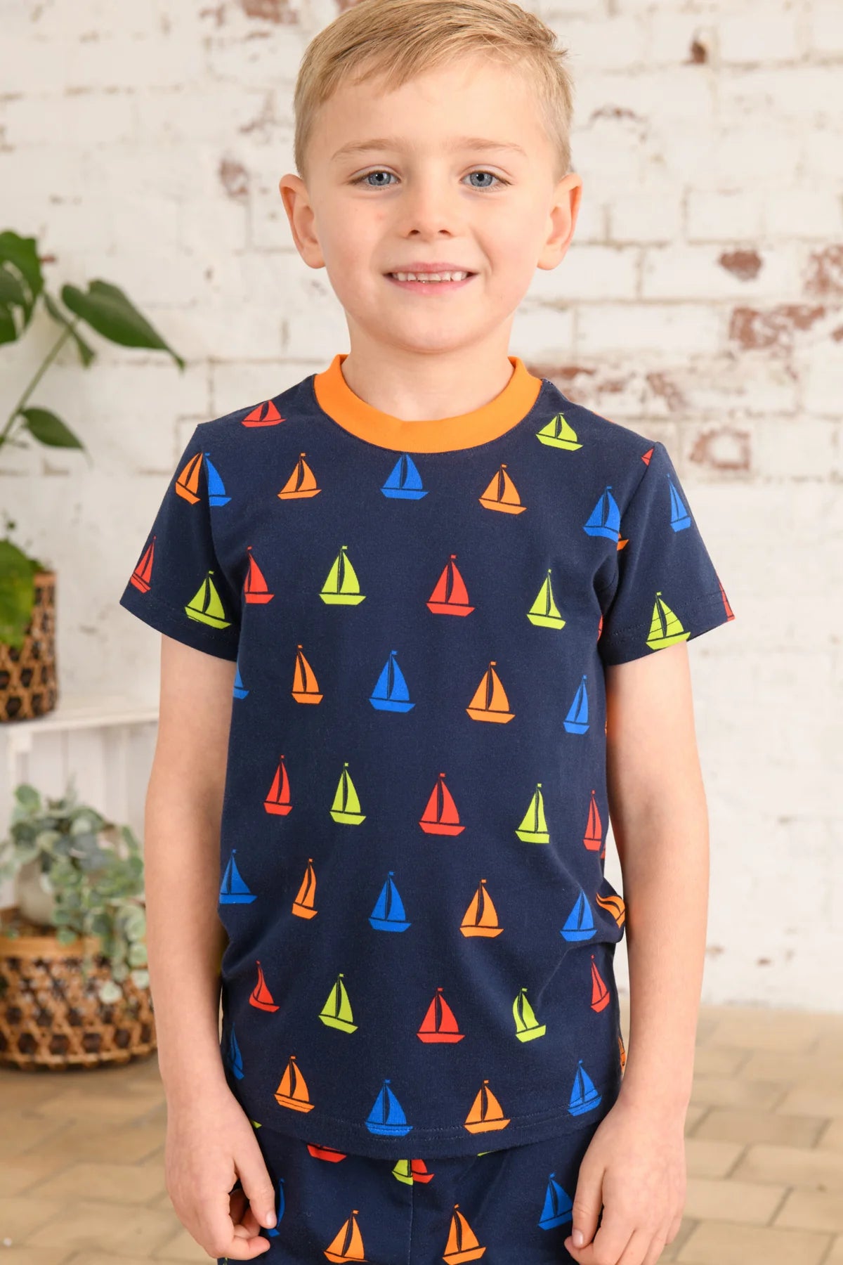 Short sleeve pajamas - Navy boat print