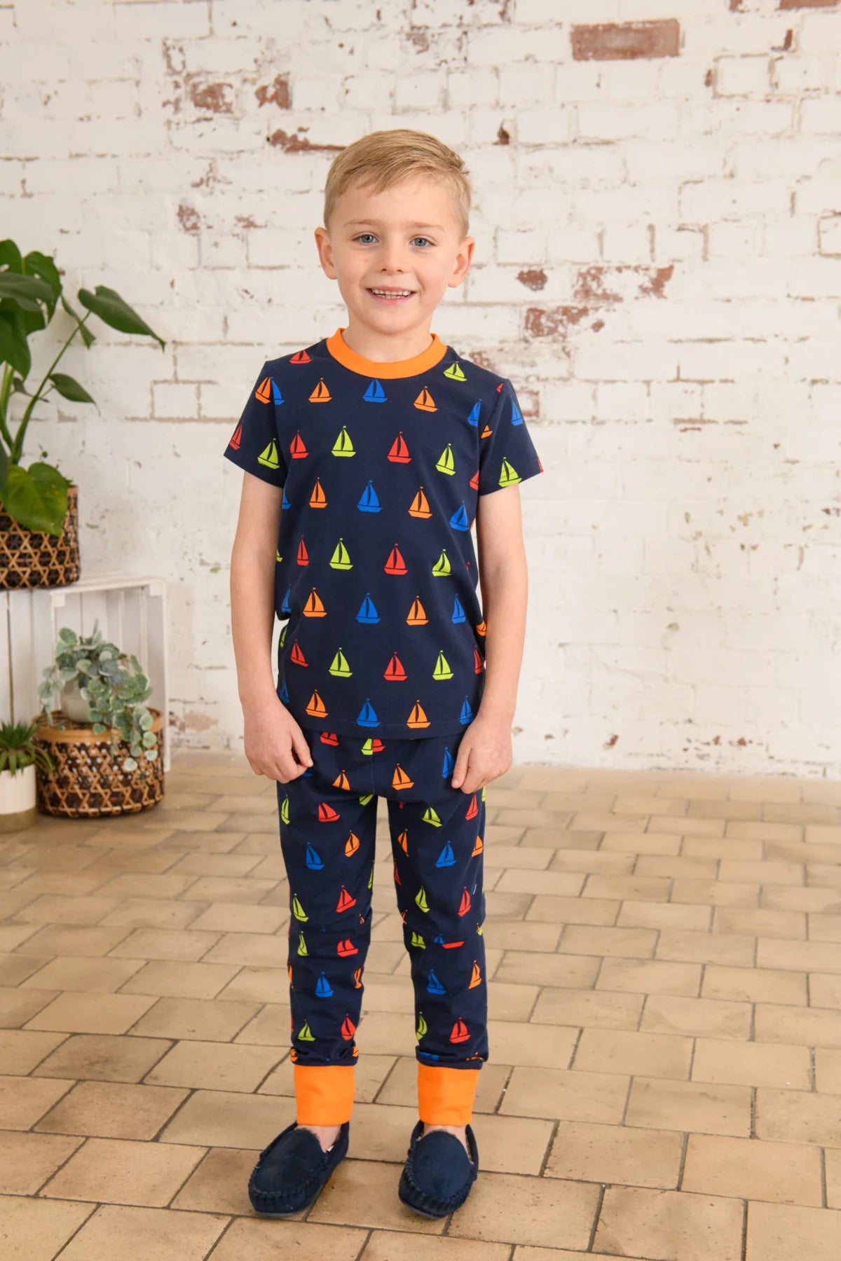 Short sleeve pajamas - Navy boat print