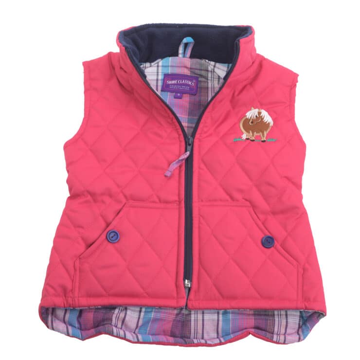 Kids’ Fuschia Embroidered Pony Quilted Gilet